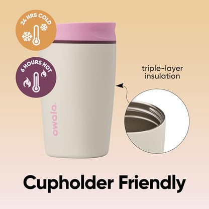 Owala SmoothSip Slider Insulated Stainless Steel Coffee Tumbler, Reusable Iced Coffee Cup, Hot Coffee Travel Mug, BPA Free 12 oz, Pink/Tan (Daybreak) - color: Daybreak, size: 12 Ounces, style: No Handle