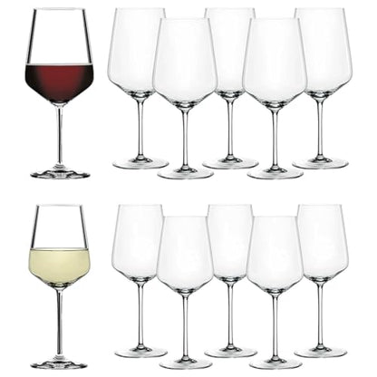 Spiegelau Style Red and White Wine Glasses, Modern Stemmed Wine Glasses, Elegant Glassware for Dinner Parties, Home Bar Cart Accessories, Hosting Essentials, and Wedding Gifts, Set of 12 - style: Red and White