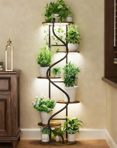 Plant Stand Indoor with Grow Light,60" Tall Plant Shelf w/ 4-Head Grow Lights,6 Tiered Plant Stands for Multi Plants, Corner Large Plant Holders,Metal S-Shaped Plant Rack for Home Office Patio