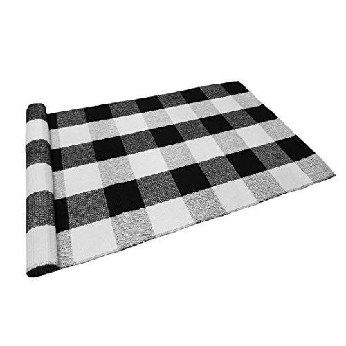 LEVINIS Black and White Doormat Farmhouse- Durable and Washable Cotton Farmhouse Layered Doormats Outdoor Buffalo Plaid Rugs for Porch/Kitchen/Entry Way/Laundry Room/Bathroom 51.2''x23.6'' - color: Black/White, size: 1'11" x 4'3" (Rectangular)