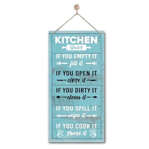 Hanging Kitchen Rules Wood Decor Sign, Rustic Kitchen Wooden Signs, Printed Wood Wall Art Sign, Kitchen Door Rules Rustic Sign, Hanging Wood Sign Kitchen Decor, Funny Farmhouse Kitchen Wall Décor G1 - color: Kitchen07