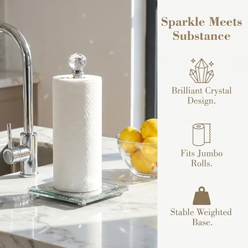 Paper Towel Holder Countertop, Silver Paper Towel Roll Dispenser Stand Weighted Base Non Slip Filled with Sparkly Crystal Crushed Diamond for Home Kitchen Bathroom Tabletop - color: Silver