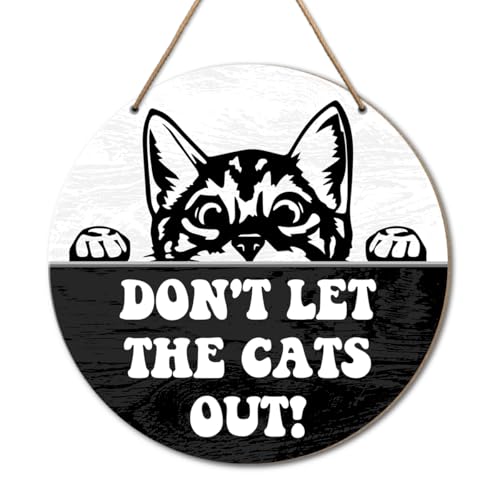 Cat Sign for Front Door, Keep Door Closed Sign for Home Front Door Wall Hanging Decor, Cat Warning Sign Decoration, Beware of Cat Sign, Don't Let The Cats Out Sign, Cat Lover Gift for Cat Mom Cat Dad - color: G