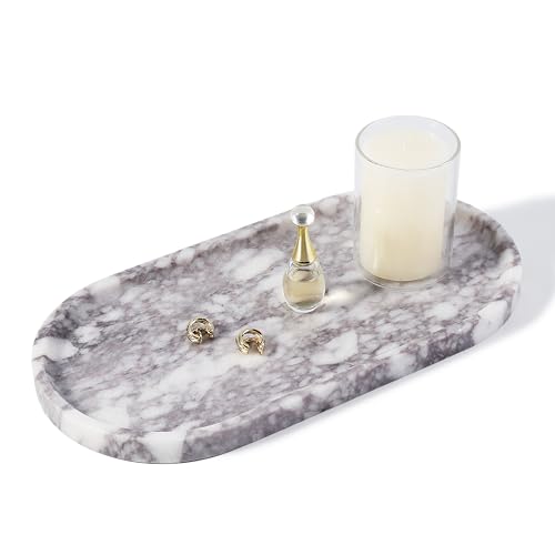 Real Luxurious Marble Vanity Tray, 12"x6" Calacatta Viola Marble Catchall Tray for Bathroom, Natural Stone Perfume Trays Jewelry Dish for Dresser, Genuine Stone Storage Tray for Home Decor - color: Calacatta Viola White, size: 12" x 6" x 0.7"