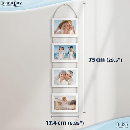 4x6 Wall Hanging Picture Frames Collage with 4 Openings - Winter White - Casual Style Engineered Wood Frames - Wall Mount Only - Bliss Collection - color: Winter White, size: 4x6