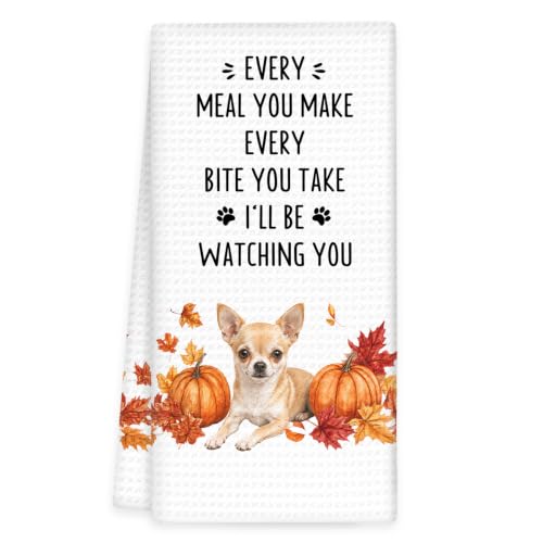 Chihuahua Gifts Fall Dog Kitchen Towels, Autumn Dog Hand Towels | Halloween Chihuahua Fall Dish Tea Towel for Kitchen Decorative, Autumn Pumpkin Dogs Bathroom Kitchens Decor, 16x24In - color: Chihuahua