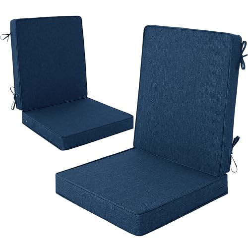 Outdoor Chair Cushions 20x20 Inch, Set of 2, Navy Blue | Water Resistant, Fade Resistant, Patio Furniture Lawn Dining Seat Replacement with High Back, Removable Cover with Zipper - color: Navy Blue, size: 20" x 20" 2 Pack