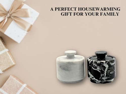 Premium Marble Salt Cellar with Lid 2 Pack | 3.5 oz Kitchen Storage Container | Elegant Cooking Salt Box | Spice Jar Keeper for Counter (White Black Zebra) - color: White Black Zebra