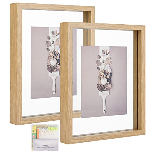 MUYE 8x10 Floating Frame Set of 2,Double Glass Rustic Photo Frame for Wall Hanging or Tabletop Standing,Display Any Size Photo up to 8x10,Natural - color: Natural, size: 8x10