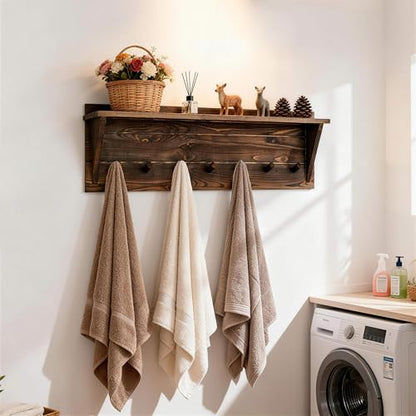 WEBI Coat Rack Wall Mount with Shelf,30" Long Entryway Wall Shelf with Hooks Underneath,7 Peg Hooks for Hanging Coats,Caps,Jacket,Clothes,Brown - color: Brown, size: 30 Inch