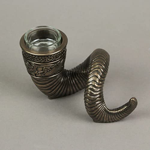 Veronese Design 4 3/8 Inch Tall Nordic Viking Ram Horn Tealight Candle Holder Cold Cast Bronzed Resin Sculpture