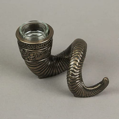 Veronese Design 4 3/8 Inch Tall Nordic Viking Ram Horn Tealight Candle Holder Cold Cast Bronzed Resin Sculpture