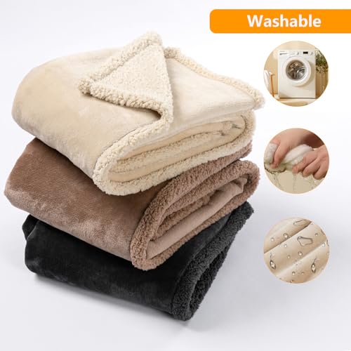 Cream Pet Blanket Couch Throw Blankets for Dogs Cats Waterproof Bed Cover Puppy Leakproof Warm Sherpa Fleece Sofa Covers Washable-XS-28X20in - color: Cream, size: XS-50*70cm(20*28in)