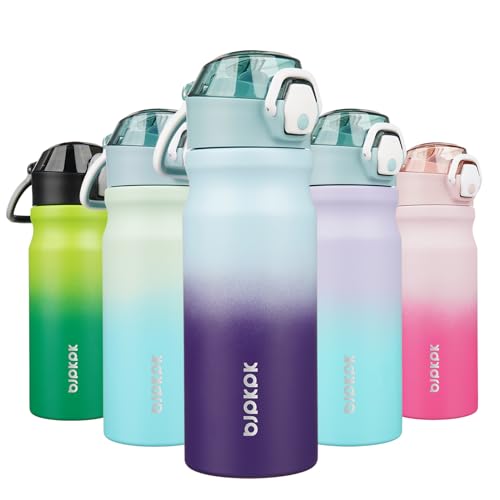 BJPKPK 18 oz Water Bottle with Straw & Handle, Insulated Stainless Flask | Leak Proof Locking Lid, Thermal, Double Wall Vacuum, Keeps Hot/Cold, BPA Free, Dishwasher Safe, Travel & Sports, Ocean Dream - color: A-Ocean Dream, size: 18 Ounces