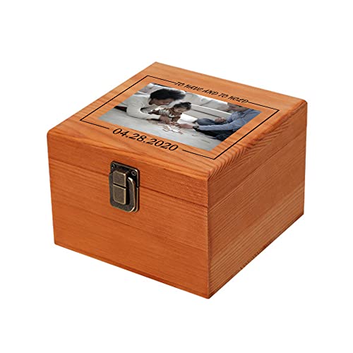 Personalized Memory Box with Photo & Text Custom Wooden Keepsake Box with Lids Wood Storage Box Customized Picture, Gifts for Wedding Anniversary Birthday Graduation Memorial Day - color: Custom 1 photo, size: 5.5" x 5.5" x 3.9" (L x W x H)