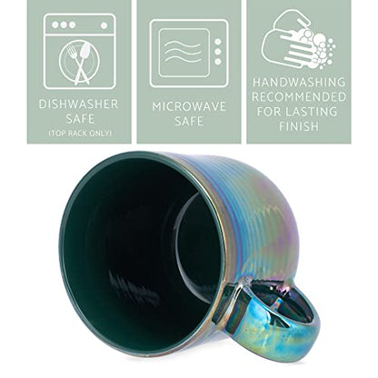 Elanze Designs Glossy Reactive Glaze Large 17 Fluid Ounce Everyday Kitchen Food Grade Ceramic Stoneware Coffee Mug Cup with Comfort Curved Handles, Set of 4, Emerald Green - color: Emerald Green