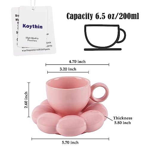 Koythin 6.5oz Sunflower Saucer Mini Ceramic Mug, Pink Mother’s Day Cup | 200ml Petite Floral Cup, Microwave & Dishwasher Safe; Perfect Mother’s Day Gift For Mom - color: Peach Pink