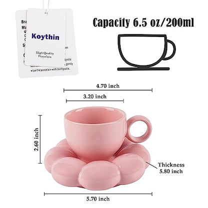 Koythin 6.5oz Sunflower Saucer Mini Ceramic Mug, Pink Mother’s Day Cup | 200ml Petite Floral Cup, Microwave & Dishwasher Safe; Perfect Mother’s Day Gift For Mom - color: Peach Pink