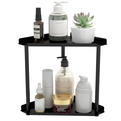 Jesginboo 2 Tier Bathroom Counter Organizer, Vanity Organizer Corner Shelf | Skincare, Makeup Countertop Organizers, Kitchen, Bathroom Counter Storage, Black - color: Black 2 Tier