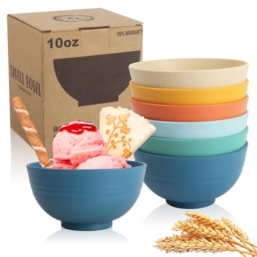 Small Wheat Straw Bowls Set of 6,Unbreakable Ice Cream Bowls for Kids | 10oz Handy Dessert Bowls, Reusable Plastic Bowls Microwave Safe, Mini Snack Bowls for Kitchen,Camping and RV, Vibrant Series - color: Vibrant Series, size: 10oz