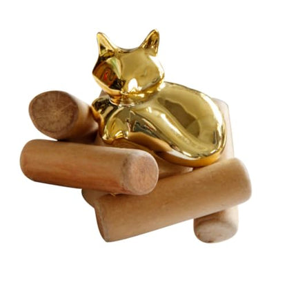 Golden Ceramic and Wood Animal Sculpture Decorative Home Ornament with Handy Design for Long-time Use, for Living Room or Gift