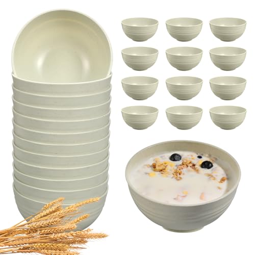 HEYCOME 12 Pcs Unbreakable Cereal Bowls Set, 26 Oz Wheat Straw Bowls Set, Microwave & Dishwasher Safe Bowls for Kitchen, Reusable Plastic Bowls for Soup, Salad and Snack, BPA Free, Beige - color: Beige