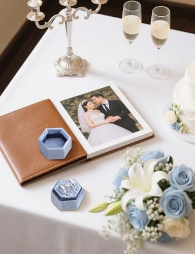 MFXIP Velvet 3 Slots Jewelry Ring Box Engagement Wedding Box Keepsake Box Bridal Photo Ring Triple Slots Hexagon - color: Blue