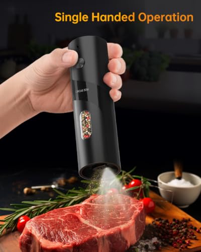 CIRCLE JOY Electric Rechargeable Salt and Pepper Grinder Set Top-Refill Automatic Pepper Mill Grinder with Charging Base, Adjustable Coarseness, Easy Filling Larger Capacity with Led for Home Kitchen - color: Black