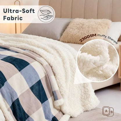 PU MEI Sherpa Fleece Throw Blanket 80" x 90" Full/Queen Reversible Plush Fluffy Extra Large Big Blanket Lattice Flannel Blankets for Sofa Couch Bed (Grey-Soft Blue, 80"*90") - color: Grey-blue, size: 80"*90"