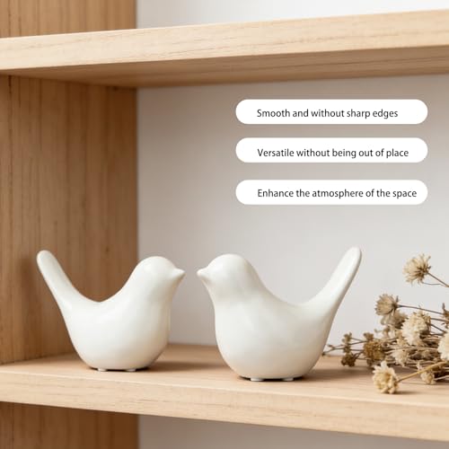 White Bird Figurines, Small Animal Statues, Ceramic Home Decor, Modern Decorative for Office, Bookshelf, Bedroom, Living Room, 2 Pieces