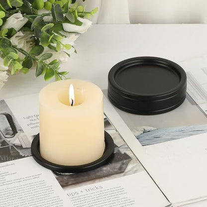OwnMy 3PCS Iron Candle Holders for Pillar Candles, 3" Metal Candle Plates | Small Round Tealight Holders Black Iron Pillar Candle Trays, Elegant Candle Stand Bases for Wedding Dining Table Centerpieces - color: Black-3pcs