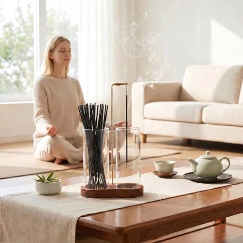 2PCS Incense Holder for Sticks with Glass Ash Catcher - Upside Down Anti-Ash Flying Incense Burner & Stick Storage Organizer (2PCS Upgrade Tall Cup) - size: 2PCS Upgrade tall cup