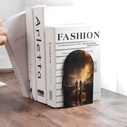 Firefighters Fighting Fires Wooden Bookends - Office Book Storage Rack, Non-Slip, Suitable for Study Room, Classroom and Library