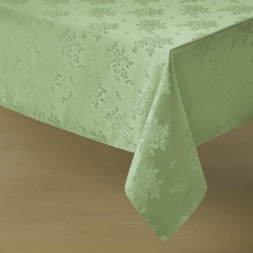 Romanstile Spring Jacquard Rectangle Tablecloth,Sage Green Waterproof Elegant Damask Rose Floral Pattern Table Cloth, Washable Decorative Polyester Table Cover for Outdoor Parties - 60 x 84 Inch - color: Sage, size: 60" x 84" (Rectangular)