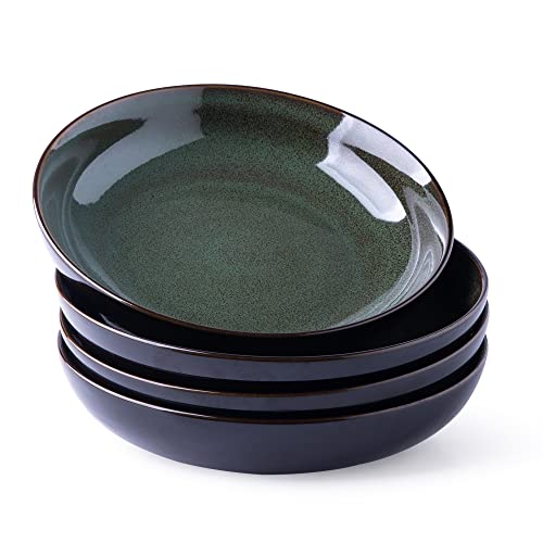 LERATIO 9.0" Ceramic Pasta Bowls Set of 4,38oz Large Stoneware Bowls Set | Reactive Glaze Serving Bowls Set,Wide Bowl for Pasta,Salad,Fruit & Noodles,Housewarming & Wedding Gift-Green - color: Green, size: Set of 4