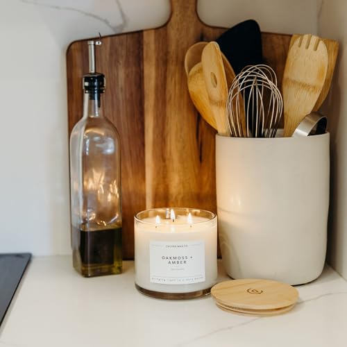 Oakmoss & Amber 3 Wick Scented Candle - 43 Hour Burn | Made in the USA Luxury Clean Soy Wax Candles - Long Lasting Large Glass Jar Candle for Home - 3 Wicks - 14.9oz - color: Oakmoss + Amber