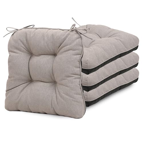 RACE LEAF Khaki Chair Cushions 4 Pack, 15.5" X 15.5" Indoor Seat Cushions, Tufted Memory Foam Dining Room Chair Pads with Ties and Non-Slip Backing - color: Khaki