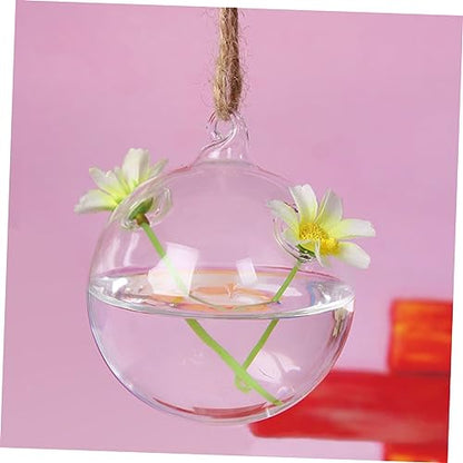Garneck Hanging Glass Planter Vase for Indoor Decor Double Hole Terrarium with Wall Mount Modern Geometric Design for Home Office Plants