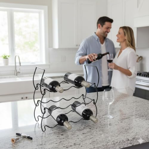 3-Tier Countertop Wine Rack, 12-Bottle Stackable Metal Liquor Display Shelf - color: Black