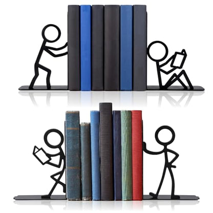 4 Pcs Metal Bookends People Bookends Decorative Bookshelf Decor for Book Lovers Gifts Cute Book Ends for Shelves Bookshelf Home Office Desk Reading Decor