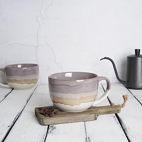 Bosmarlin Ceramic Jumbo Coffee Mug Set of 2, 23 Oz, Large Mug Soup Bowls with Handles, Dishwasher and Microwave Safe (Purple) - color: Purple