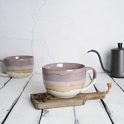Bosmarlin Ceramic Jumbo Coffee Mug Set of 2, 23 Oz, Large Mug Soup Bowls with Handles, Dishwasher and Microwave Safe (Purple) - color: Purple