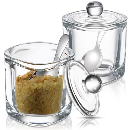Reallnaive 2 Pack Glass Salt Cellar with Lid and Spoon, 8.7 oz, Clear | Storage Container, Wide Opening, Heavy Bottom, Dishwasher Safe, for Countertop Salt, Sugar, Pepper, and Spice Storage - color: White