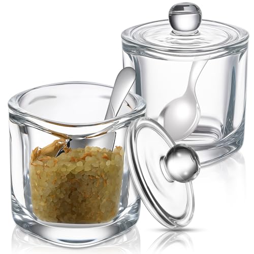 Reallnaive 2 Pack Glass Salt Cellar with Lid and Spoon, 8.7 oz, Clear | Storage Container, Wide Opening, Heavy Bottom, Dishwasher Safe, for Countertop Salt, Sugar, Pepper, and Spice Storage - color: White