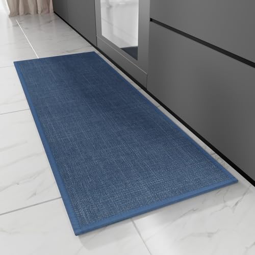 Hargiis Kitchen Rug, Rubber Non Slip Kitchen Rugs Washable, Absorbent Runner Mat for Floor, Machine Washable Standing Mats for in Front of Sink, Door, Laundry, Entryway (Navy Blue, 47" × 17.3") - color: Navy Blue, size: 47" x 17.3"