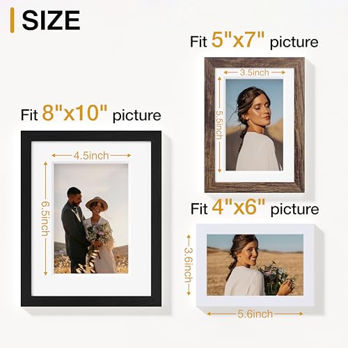 Vittanly 10 Pack Gallery Wall Frame Set, Black, Brown, White | Gallery Wall Frame Set: 2pcs 8x10, 4pcs 5x7 & 4pcs 4x6 Photos for Wall & Table, Picture Frames made of Engineered Wood - color: Black & Brown & White