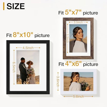 Vittanly 10 Pack Gallery Wall Frame Set, Black, Brown, White | Gallery Wall Frame Set: 2pcs 8x10, 4pcs 5x7 & 4pcs 4x6 Photos for Wall & Table, Picture Frames made of Engineered Wood - color: Black & Brown & White
