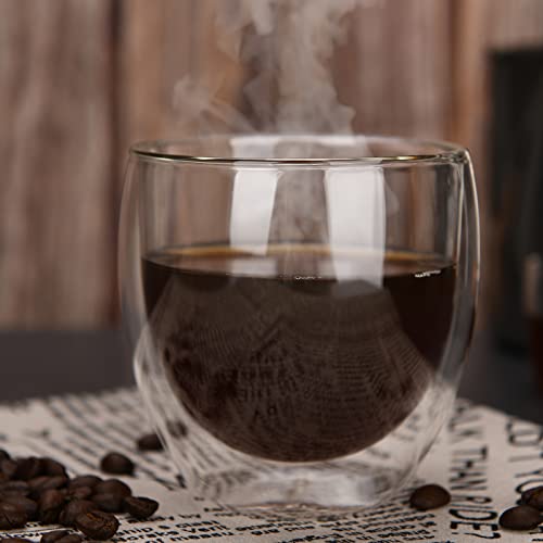 2pcs 8.5OZ/250ml Coffee Glasses Clear Insulated Coffee Mug, Glass Coffee Mug Double Wall Glass Coffee Mugs, Espresso Cup Glass Coffee Cups Double Wall Glass Tumbler For Latte Cappuccino Coffee