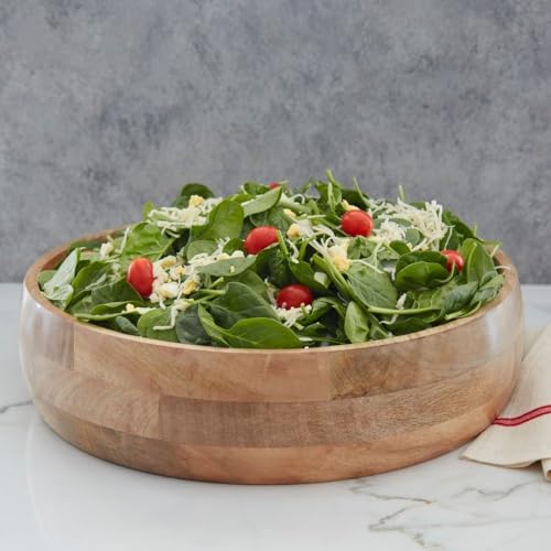 Wooden Salad Bowls for Serving Salad, Pasta and Fruit, Farmhouse Style, Natural Beige, Extra Large, 17" Dia - size: 17" Wide, Set of 1 Bowl