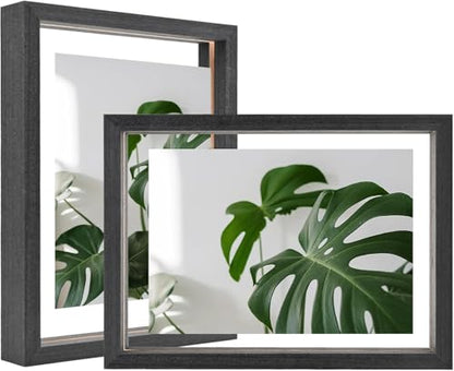 Egofine 6x8 Floating Frames Set of 2, Double Plexiglass Picture Frame, Made of Solid Wood Display Any Size Photo up to 6x8, Wall Mount or Tabletop Standing, Rustic Black - color: Faded Black, size: 6x8